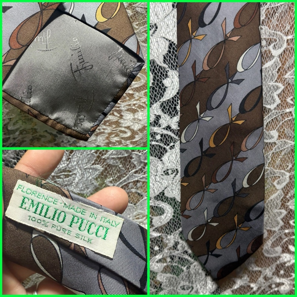Vintage 1960s Emilio Pucci silk tie Brown, Gray & Gold Abstract excellent cond.